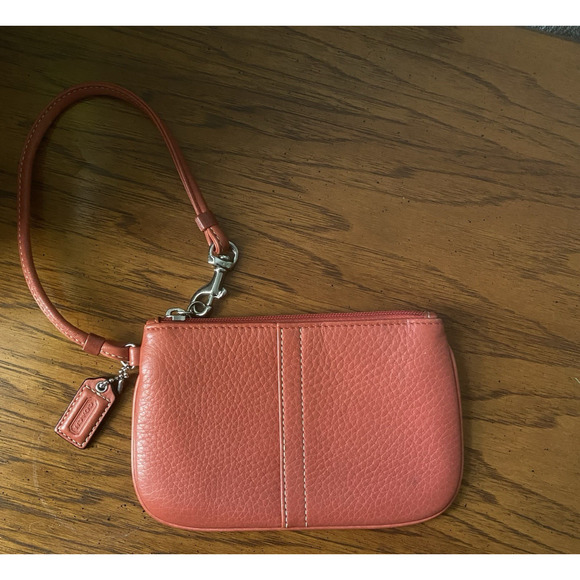 Coach Burnt Orange Pebbled Leather Wristlet Pouch F42389 - Picture 1 of 5